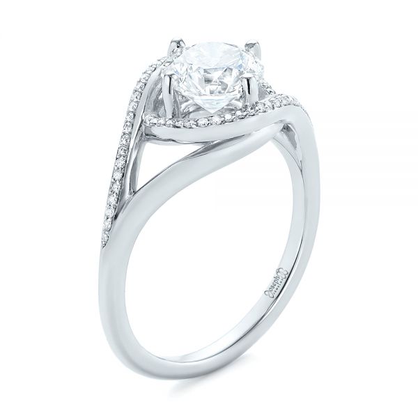 14k White Gold 14k White Gold Split Shank Wrapped Halo Diamond Engagement Ring - Three-Quarter View -  104584