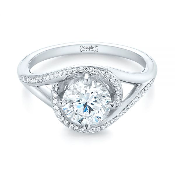 14k White Gold 14k White Gold Split Shank Wrapped Halo Diamond Engagement Ring - Flat View -  104584