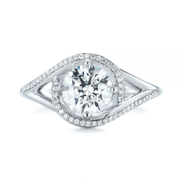 14k White Gold 14k White Gold Split Shank Wrapped Halo Diamond Engagement Ring - Top View -  104584