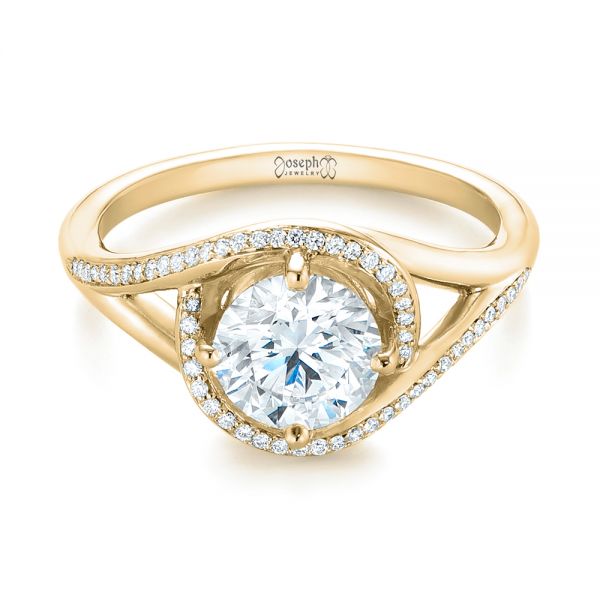 14k Yellow Gold 14k Yellow Gold Split Shank Wrapped Halo Diamond Engagement Ring - Flat View -  104584