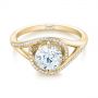 18k Yellow Gold 18k Yellow Gold Split Shank Wrapped Halo Diamond Engagement Ring - Flat View -  104584 - Thumbnail