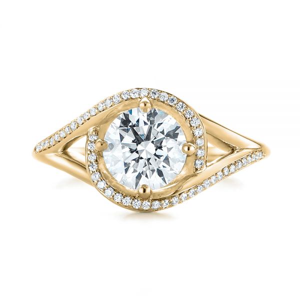 14k Yellow Gold 14k Yellow Gold Split Shank Wrapped Halo Diamond Engagement Ring - Top View - 104584