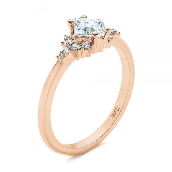 14k Rose Gold 14k Rose Gold Princess Cut Diamond Cluster Engagement Ring - Three-Quarter View -  104983