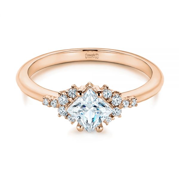 14k Rose Gold 14k Rose Gold Princess Cut Diamond Cluster Engagement Ring - Flat View -  104983