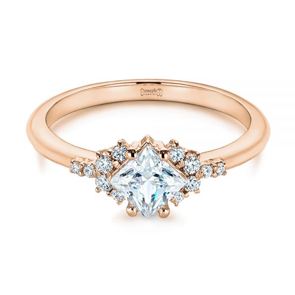 18k Rose Gold 18k Rose Gold Princess Cut Diamond Cluster Engagement Ring - Flat View - 104983