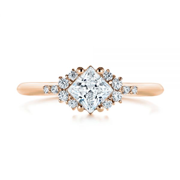 18k Rose Gold 18k Rose Gold Princess Cut Diamond Cluster Engagement Ring - Top View -  104983