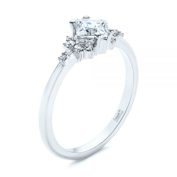 14k White Gold 14k White Gold Princess Cut Diamond Cluster Engagement Ring - Three-Quarter View -  104983