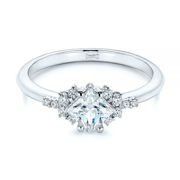 18k White Gold Princess Cut Diamond Cluster Engagement Ring - Flat View -  104983