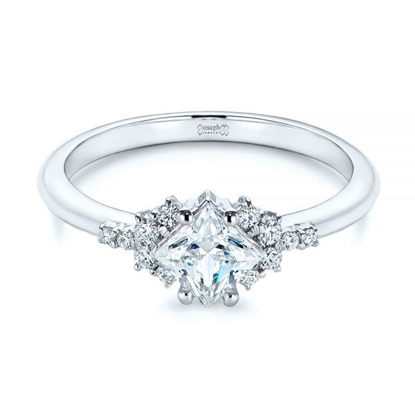 14k White Gold 14k White Gold Princess Cut Diamond Cluster Engagement Ring - Flat View -  104983