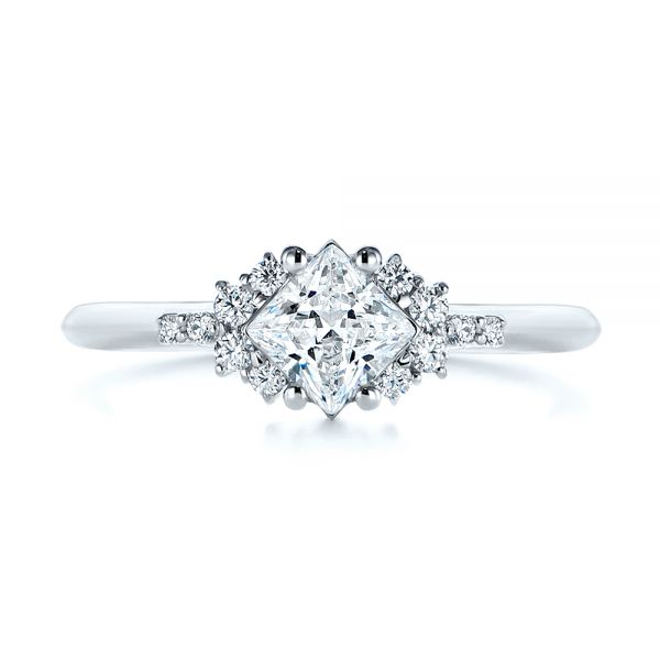 14k White Gold 14k White Gold Princess Cut Diamond Cluster Engagement Ring - Top View -  104983