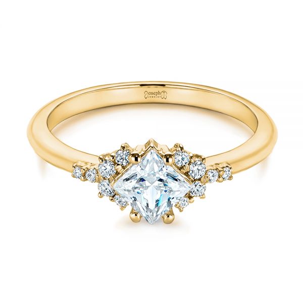14k Yellow Gold 14k Yellow Gold Princess Cut Diamond Cluster Engagement Ring - Flat View -  104983