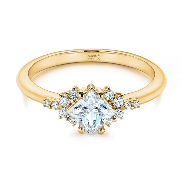 14k Yellow Gold 14k Yellow Gold Princess Cut Diamond Cluster Engagement Ring - Flat View - 104983