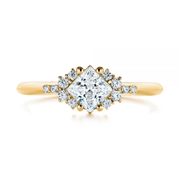 18k Yellow Gold 18k Yellow Gold Princess Cut Diamond Cluster Engagement Ring - Top View -  104983