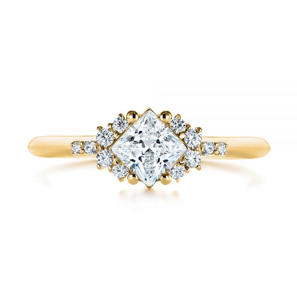 14k Yellow Gold 14k Yellow Gold Princess Cut Diamond Cluster Engagement Ring - Top View - 104983
