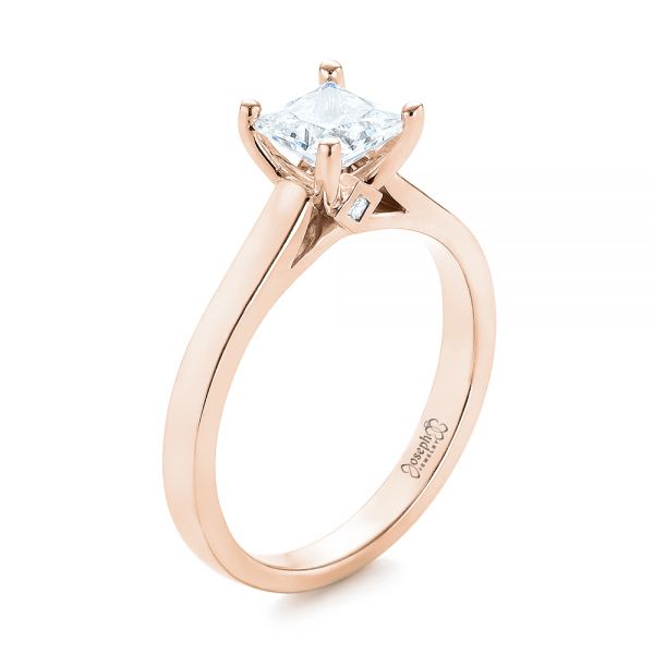 18k Rose Gold 18k Rose Gold Princess Cut Diamond Engagement Ring - Three-Quarter View -  104091