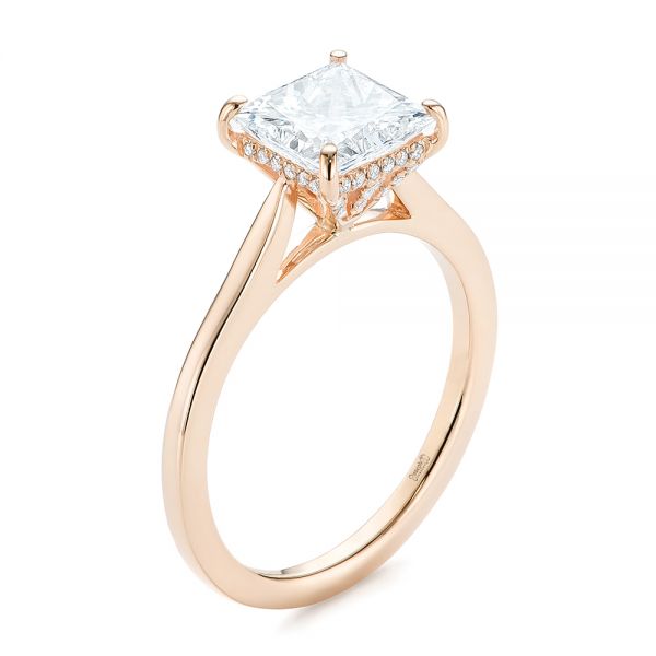 18k Rose Gold 18k Rose Gold Princess Cut Diamond Engagement Ring - Three-Quarter View -  105124