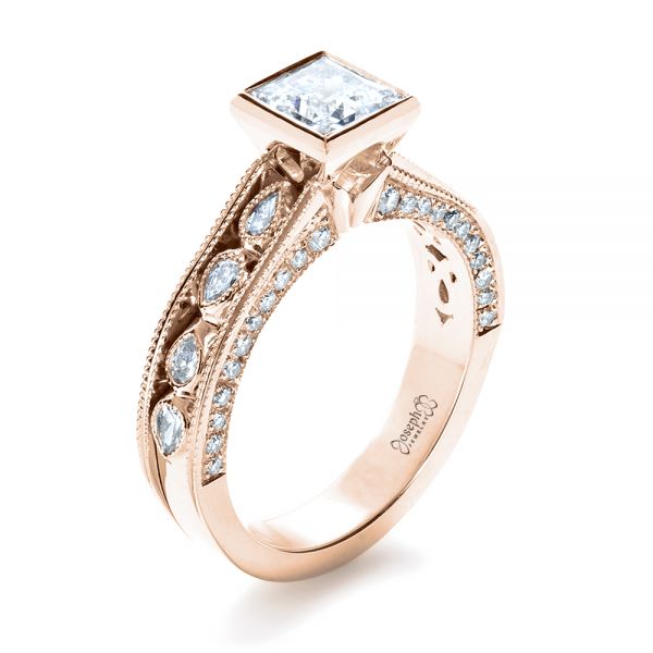 14k Rose Gold 14k Rose Gold Princess Cut Diamond Engagement Ring - Three-Quarter View -  1288