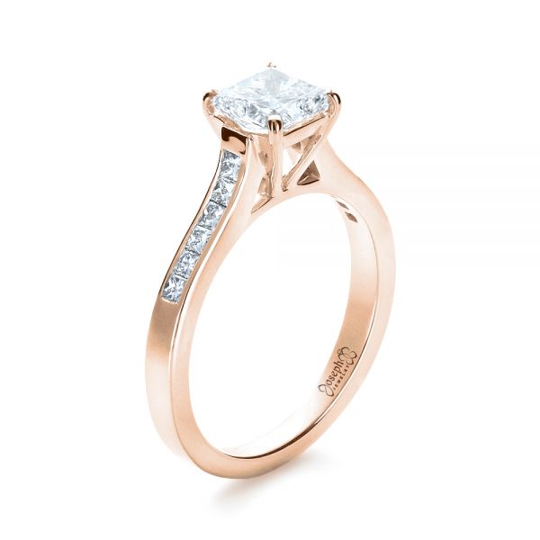 18k Rose Gold 18k Rose Gold Princess Cut Diamond Engagement Ring - Three-Quarter View -  1381