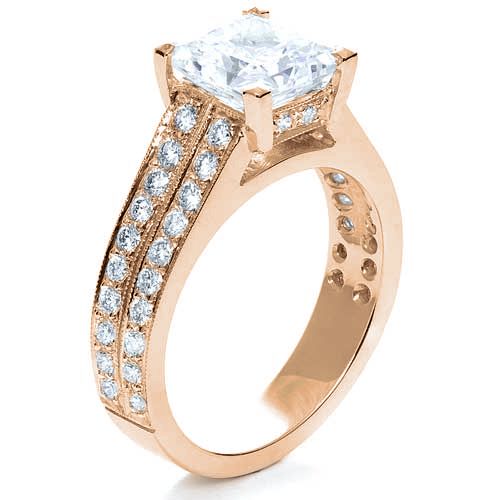 14k Rose Gold 14k Rose Gold Princess Cut Diamond Engagement Ring - Three-Quarter View -  212