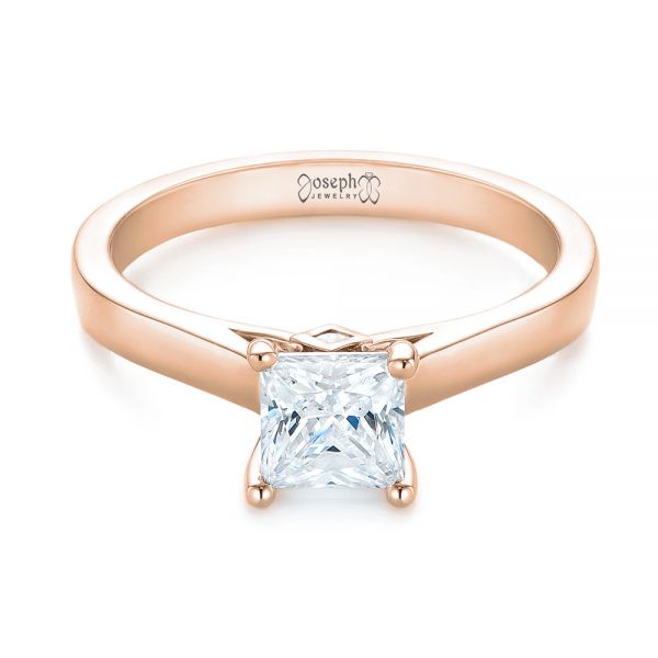 18k Rose Gold 18k Rose Gold Princess Cut Diamond Engagement Ring - Flat View - 104091
