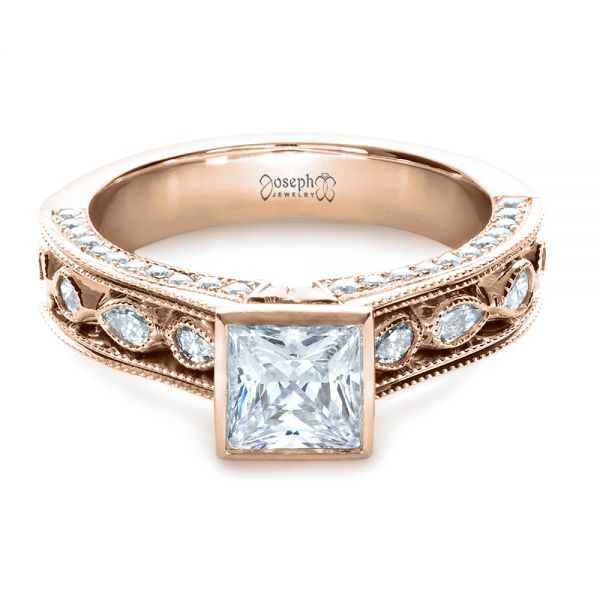 14k Rose Gold 14k Rose Gold Princess Cut Diamond Engagement Ring - Flat View -  1288