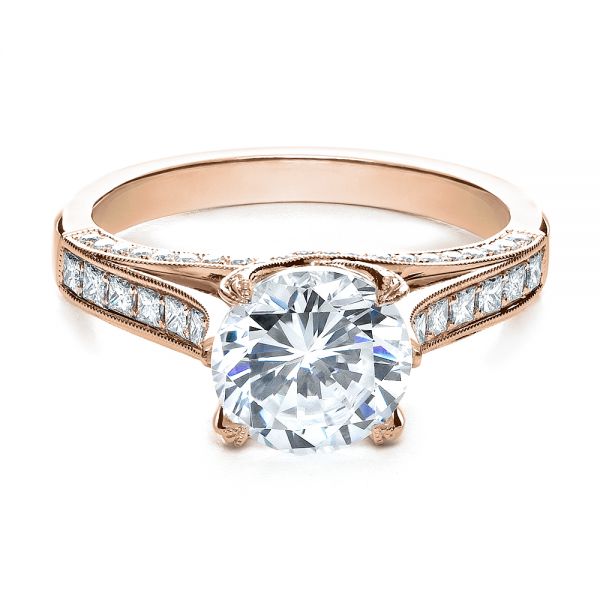 18k Rose Gold 18k Rose Gold Princess Cut Diamond Engagement Ring - Flat View -  195