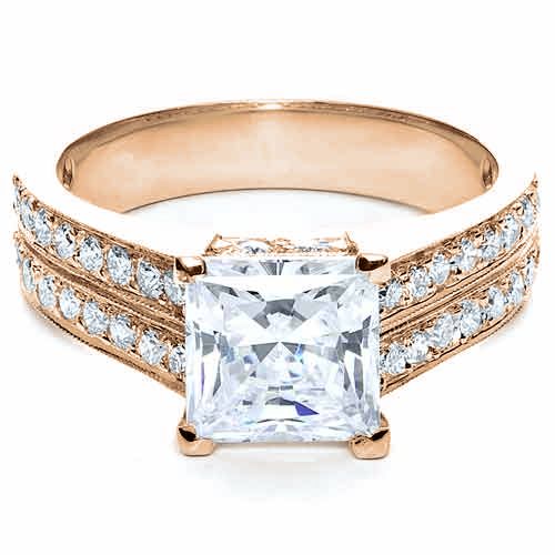 18k Rose Gold 18k Rose Gold Princess Cut Diamond Engagement Ring - Flat View -  212