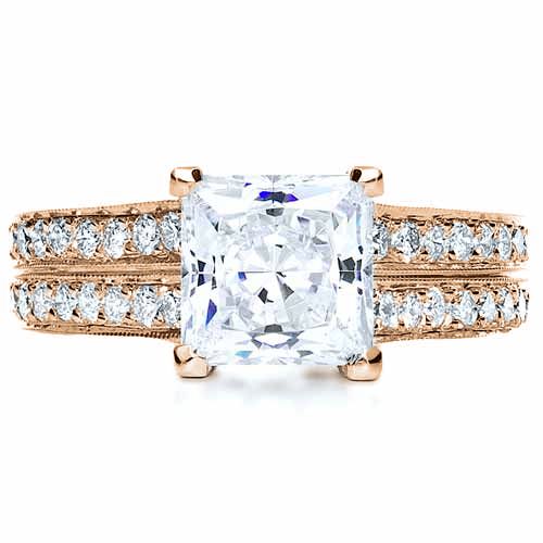 18k Rose Gold 18k Rose Gold Princess Cut Diamond Engagement Ring - Top View -  212