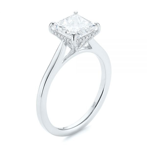 18k White Gold 18k White Gold Princess Cut Diamond Engagement Ring - Three-Quarter View -  105124