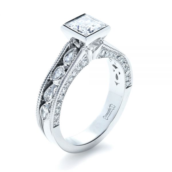 18k White Gold Princess Cut Diamond Engagement Ring - Three-Quarter View -  1288
