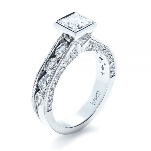 18k White Gold Princess Cut Diamond Engagement Ring - Three-Quarter View - 1288