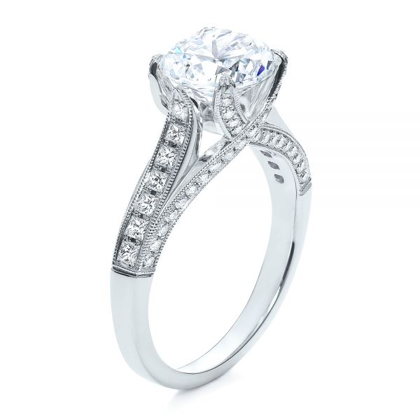 18k White Gold Princess Cut Diamond Engagement Ring - Three-Quarter View -  195