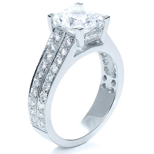 14k White Gold 14k White Gold Princess Cut Diamond Engagement Ring - Three-Quarter View -  212