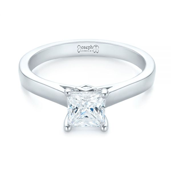 14k White Gold Princess Cut Diamond Engagement Ring - Flat View -  104091