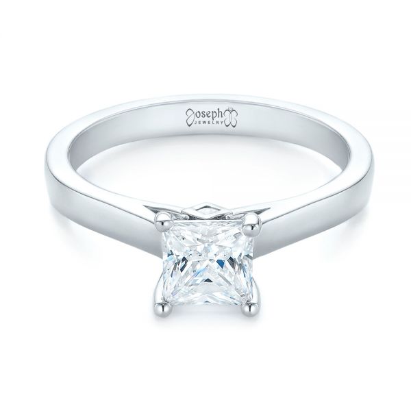 14k White Gold Princess Cut Diamond Engagement Ring - Flat View - 104091