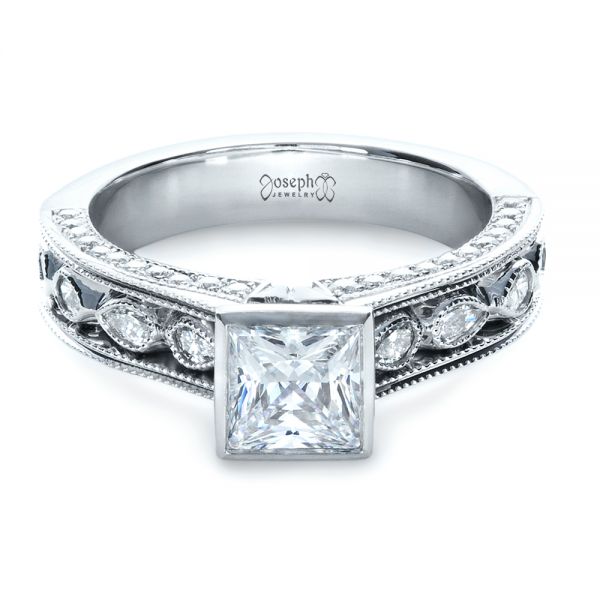 18k White Gold Princess Cut Diamond Engagement Ring - Flat View -  1288