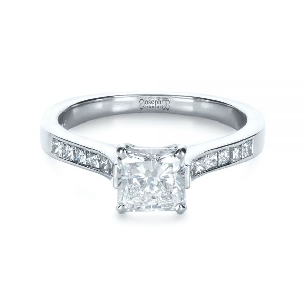 14k White Gold Princess Cut Diamond Engagement Ring - Flat View -  1381