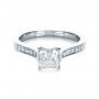 14k White Gold Princess Cut Diamond Engagement Ring - Flat View -  1381 - Thumbnail