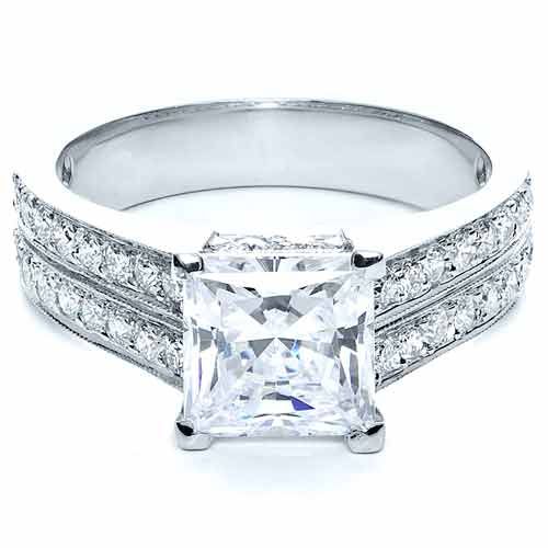 14k White Gold 14k White Gold Princess Cut Diamond Engagement Ring - Flat View -  212