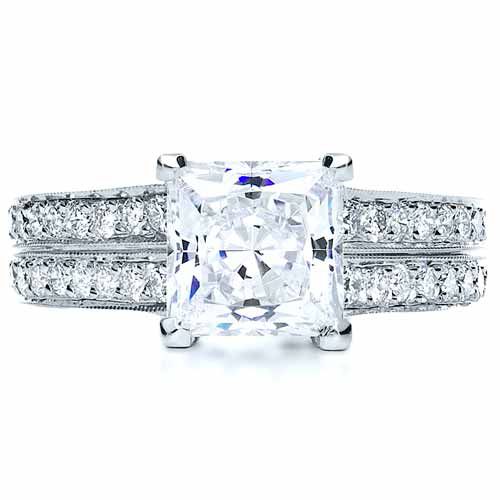 18k White Gold Princess Cut Diamond Engagement Ring - Top View -  212