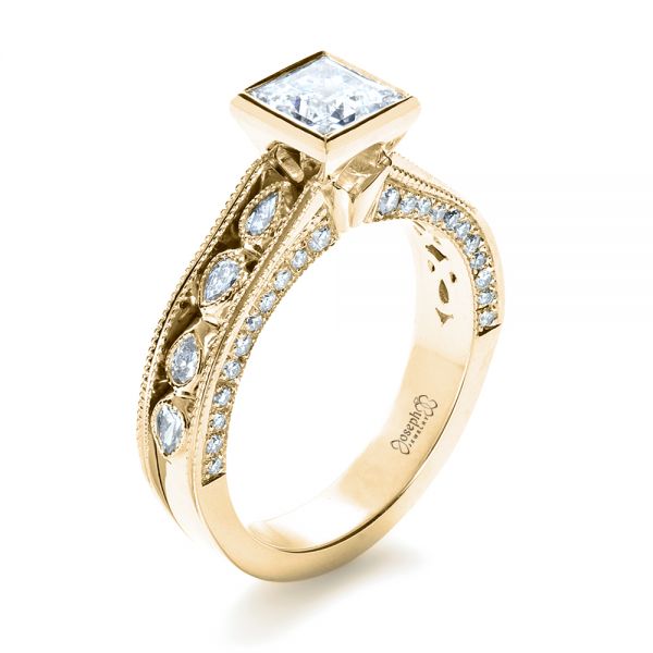 18k Yellow Gold 18k Yellow Gold Princess Cut Diamond Engagement Ring - Three-Quarter View -  1288