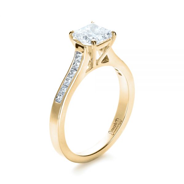 18k Yellow Gold 18k Yellow Gold Princess Cut Diamond Engagement Ring - Three-Quarter View -  1381