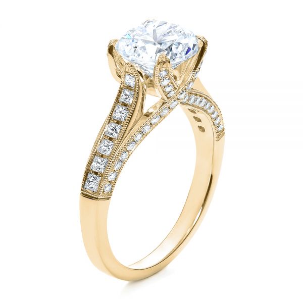 18k Yellow Gold 18k Yellow Gold Princess Cut Diamond Engagement Ring - Three-Quarter View -  195