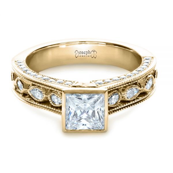 18k Yellow Gold 18k Yellow Gold Princess Cut Diamond Engagement Ring - Flat View -  1288