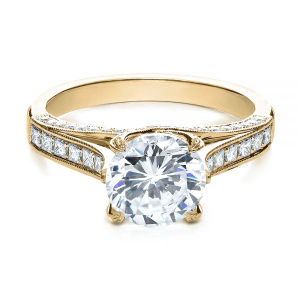 18k Yellow Gold 18k Yellow Gold Princess Cut Diamond Engagement Ring - Flat View - 195