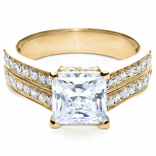 18k Yellow Gold 18k Yellow Gold Princess Cut Diamond Engagement Ring - Flat View -  212