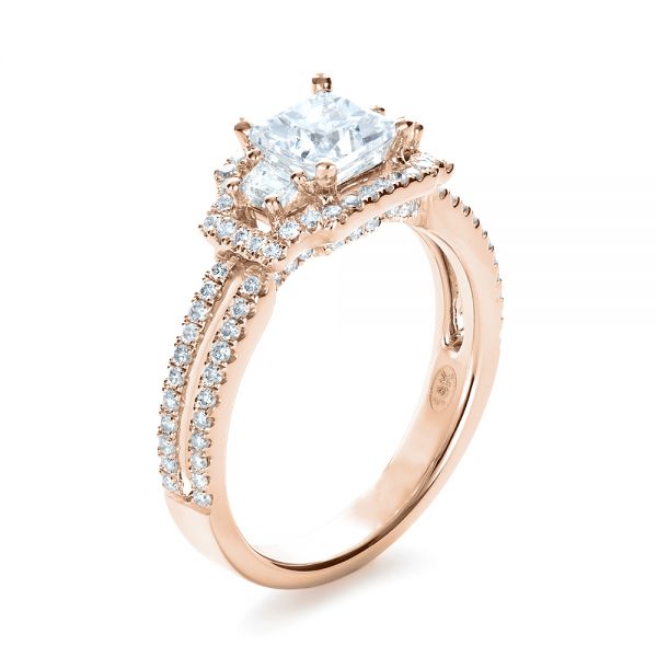 18k Rose Gold 18k Rose Gold Princess Cut Halo Diamond Engagement Ring - Vanna K - Three-Quarter View -  1313
