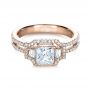 18k Rose Gold 18k Rose Gold Princess Cut Halo Diamond Engagement Ring - Vanna K - Flat View -  1313 - Thumbnail