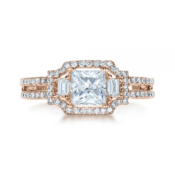 14k Rose Gold 14k Rose Gold Princess Cut Halo Diamond Engagement Ring - Vanna K - Top View -  1313