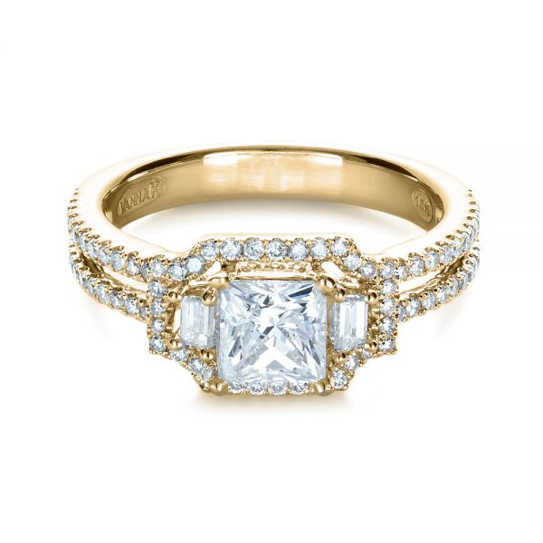 14k Yellow Gold 14k Yellow Gold Princess Cut Halo Diamond Engagement Ring - Vanna K - Flat View -  1313